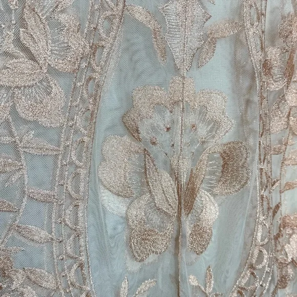 Altar’d State Embroidered Sheer Lace Blouse Cream Nude Ruffle Sleeve Size M - Picture 5 of 7